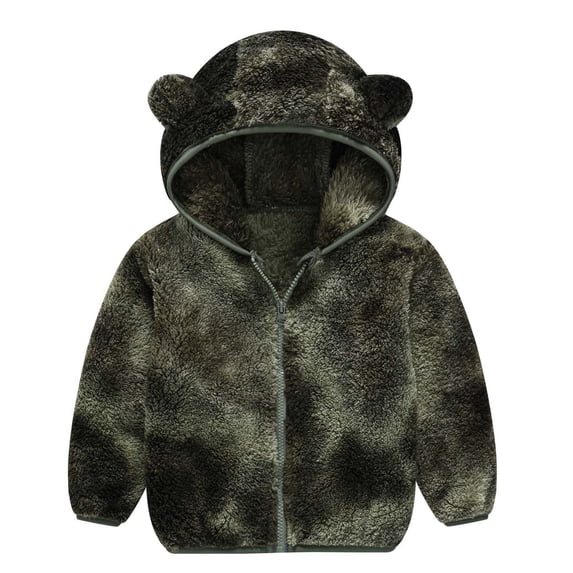 Baby Fleece Hoodies Jackets, Toddler Boys Girls Full Zip Jacket, Kids Tie Dyed Print Long Sleeve Hooded Jackets Thick Warm Winter Coat with Hood Outerwear Green-1 3T