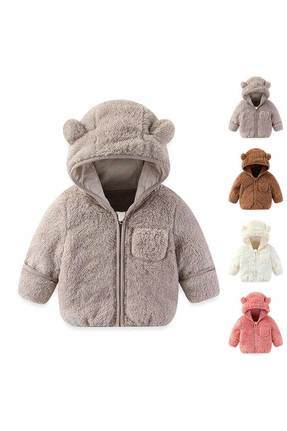 Baby Jacket Bear Ear Hooded Zipper Long Sleeve Thick Warm Outerwear 0-6 Months Boys Winter Coat