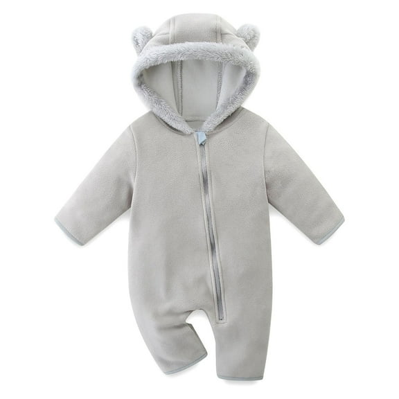 Baby Jumpsuit Grey Onesie Long Sleeve Zipper Hooded Romper Girls Cartoon Bear Jumpsuit Baby Snow Suit Clothing 0-3 Months