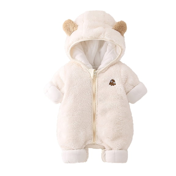 Baby Fleece Jumpsuit White Onesie Long Sleeve Zipper Hooded Jumpsuit with Bear Ears Infant Snowsuit Newborn Girl Clothes 18-24 Months