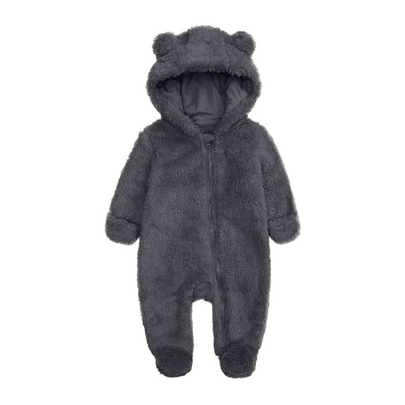 Baby Fleece Jumpsuits Infant Bear Ear Snowsuit Newborn Zipper Hooded Long Sleeve Romper Footed Pajamas for Girls, Black, 6 Months