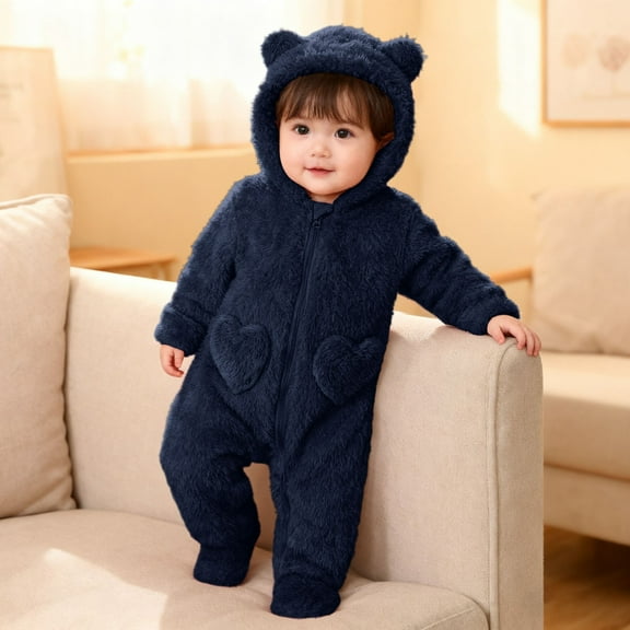 Baby Fleece Jumpsuits Long Sleeve Zipper Baby Cosplay Animals Romper Winter Pajamas Infant Winter Clothes for Dress Up Party 9-12 Months
