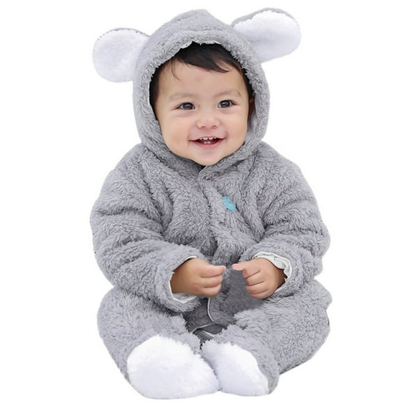 Baby Onesie Grey Onesie Baby Girl Long Sleeve Button down Bear Onesie Hooded Jumpsuit Bodysuit Baby Snow Suit Fall Girl Clothes 0-3 Months