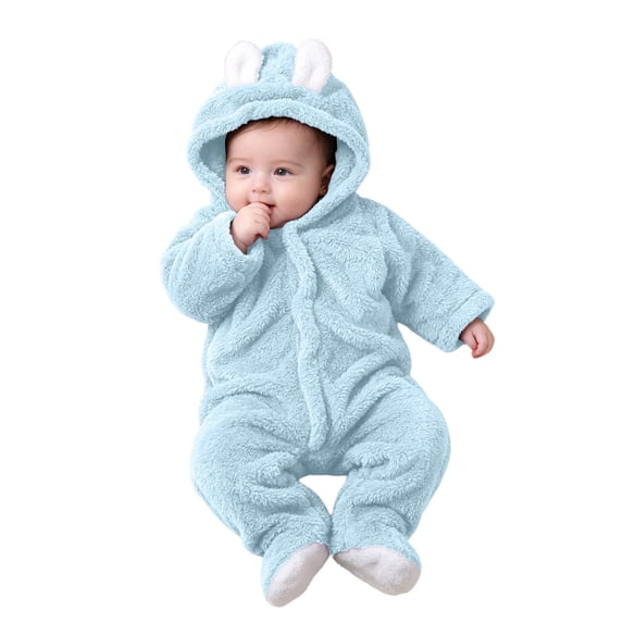 Baby Fleece Snowsuit - Bear Outfit Fleece Warm Jumpsuit Romper Hooded Infant Girls Boys Winter Coat - Long Sleeve Baby Rompers Infant Winter Clothes