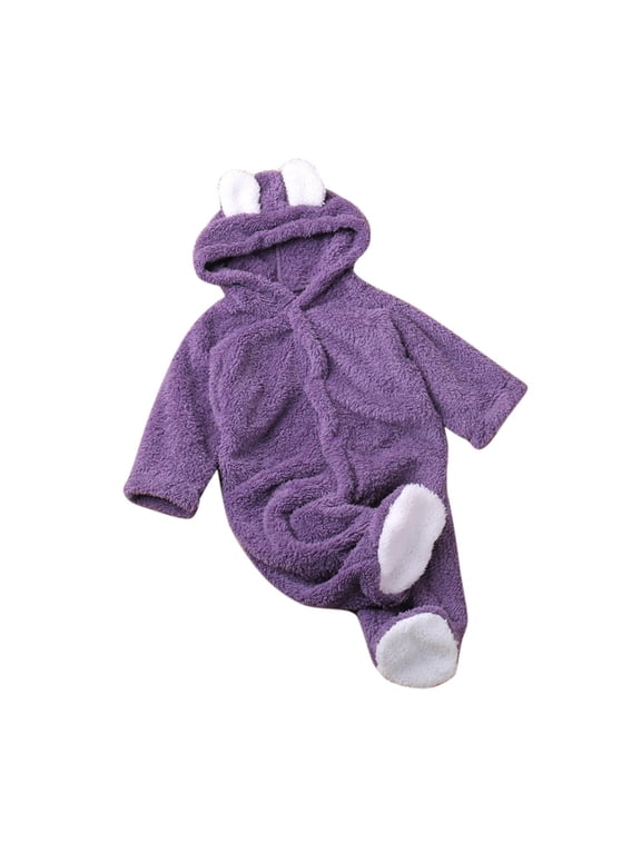 Baby Fleece Snowsuit - Bear Outfit Fleece Warm Jumpsuit Romper Hooded Infant Girls Boys Winter Coat - Long Sleeve Baby Rompers Infant Winter Clothes