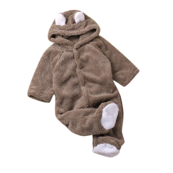 Baby Fleece Snowsuit - Bear Outfit Fleece Warm Jumpsuit Romper Hooded Infant Girls Boys Winter Coat - Long Sleeve Baby Rompers Infant Winter Clothes