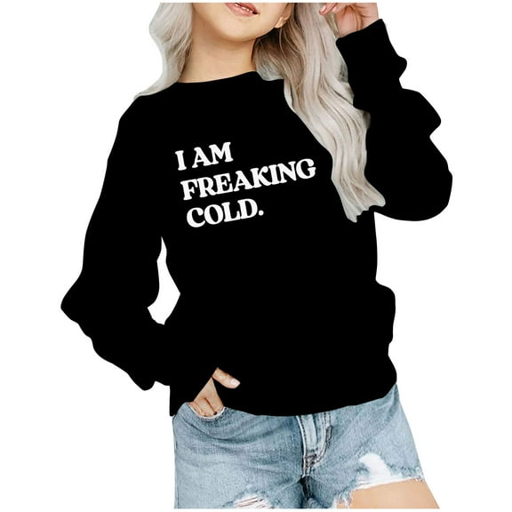 Baby Fleece Sweatshirt Girls Crewneck Oversized Sweatshirt Kids Fashion Long Sleeve Pullover Tops 1-12 Years Girls' Long Sleeve Tees Black 5-6T