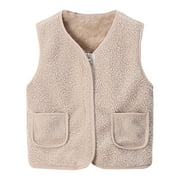 Baby Fleece Vests - Toddler Boys Girls Fleece Lined Zip up Waistcoat Jackets with Pockets Outerwear Vests Winter Coats Beige 5-6T