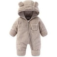 thumbnail image 1 of Baby Warm Jumpsuit Cute Bear Ear Hooded Romper Outfits Baby Plush Clothes for Little Girl 3-6 Months, 1 of 5