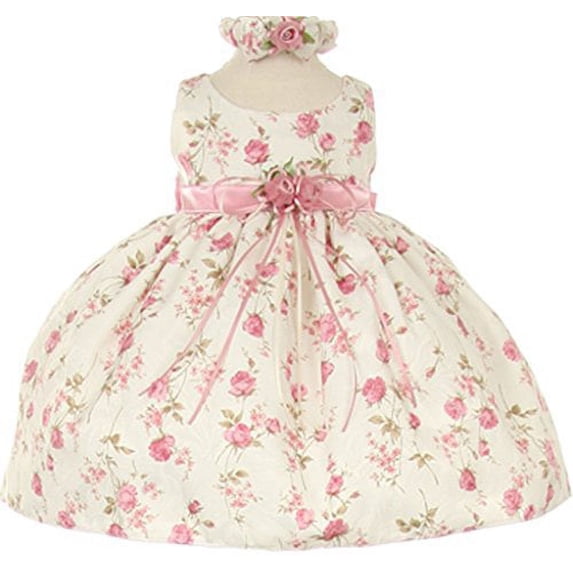 Baby Flower Girl Dress Classy Rose Printed Jacquard Baby Dress Pink M CC ME856