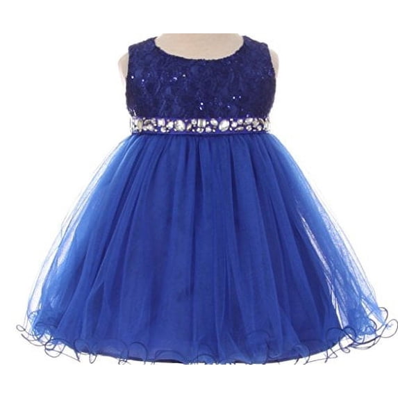 Baby Flower Girl Dress Lace Bodice Crystal Tulle Bottom Royal L MBK 340B
