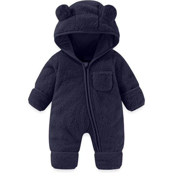 Baby Fluffy Cute Bear Ear Romper Hooded Baby Girl Clothes for Baby Boys 0-3 Months