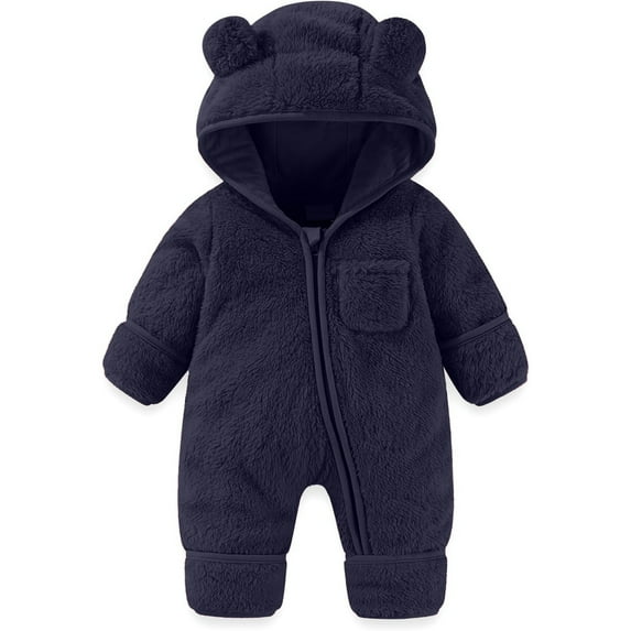 Baby Fluffy Cute Bear Ear Romper Hooded Baby Girl Clothes for Baby Boys 0-3 Months