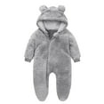 thumbnail image 1 of Baby Fluffy Jumpsuit Hooded Fleece Rompers Long Sleeve Zipper Onesie Outwear Gray 3-6 Months, 1 of 3