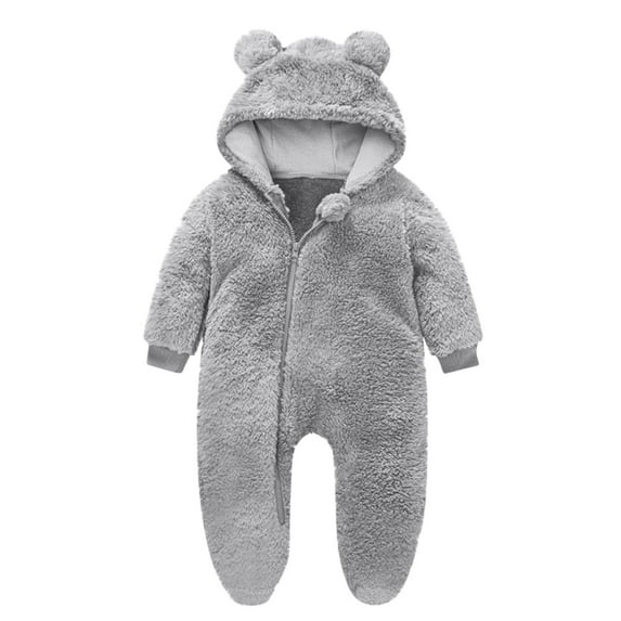 Baby Fluffy Jumpsuit Hooded Fleece Rompers Long Sleeve Zipper Onesie Outwear Gray 3-6 Months