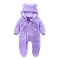 thumbnail image 1 of Baby Fluffy Jumpsuit Hooded Fleece Rompers Long Sleeve Zipper Onesie Outwear Hot Pink 9-12 Months, 1 of 3