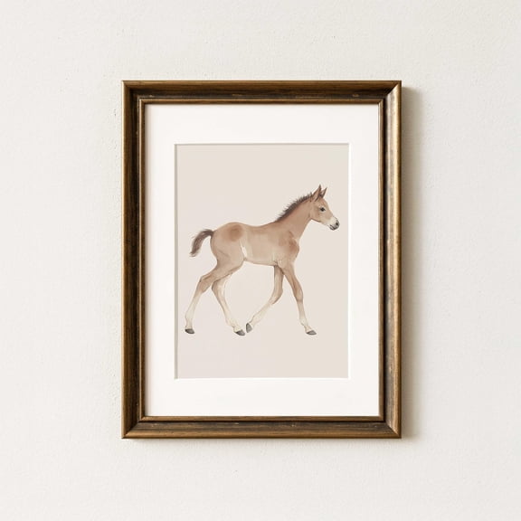Baby Foal Running Print, Rustic Horse Nursery Wall Art, Brown Gingham Baby Room Decor, Farm Animal Print, Vintage Nursery Home Decor #375, Unframed Poster Size 8x12