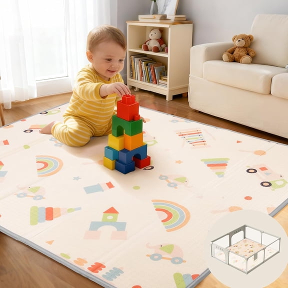Baby Foam Play Mat 79x71 | 0.8Inch Thick Foldable Baby Foam Playmat | Waterproof Playmat for Toddler Crawling | Reversible XPE Large Floor Playroom Play Mats for Kids
