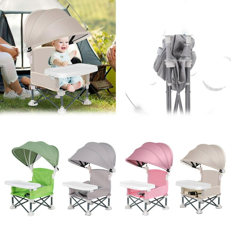 Baby Folding Chair Booster Seat For Outdoor Beach Camping Toddler Camping Chair With Tray Canopy Foldable Baby Camping Chair With Tray Portable