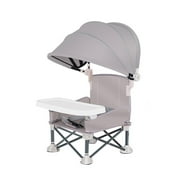 Baby Folding Chair Booster Seat, for Outdoor Beach Camping | Toddler Camping Chair with Tray and Canopy Foldable Baby Camping Chair with Tray Portable Baby Feeding Chair for Travel