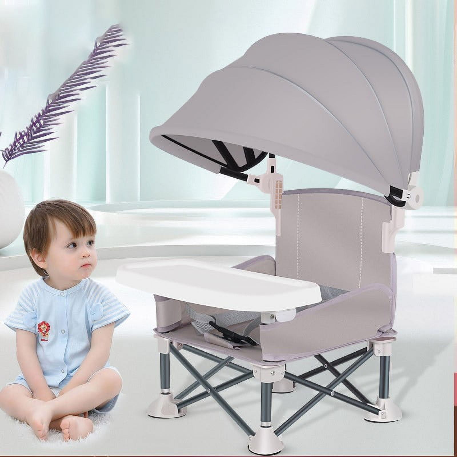 Baby Folding Chair Booster Seat for Outdoor Beach Camping Toddler Chair with Tray Canopy Foldable Baby Camping Chair with Tray Portable Baby Feeding