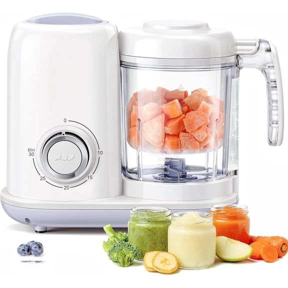 Baby Food Maker, 4 in 1 Baby Food Processor and Steamer, Puree Blender, Multifunctional Baby Puree Maker, Dishwasher Safe (White)