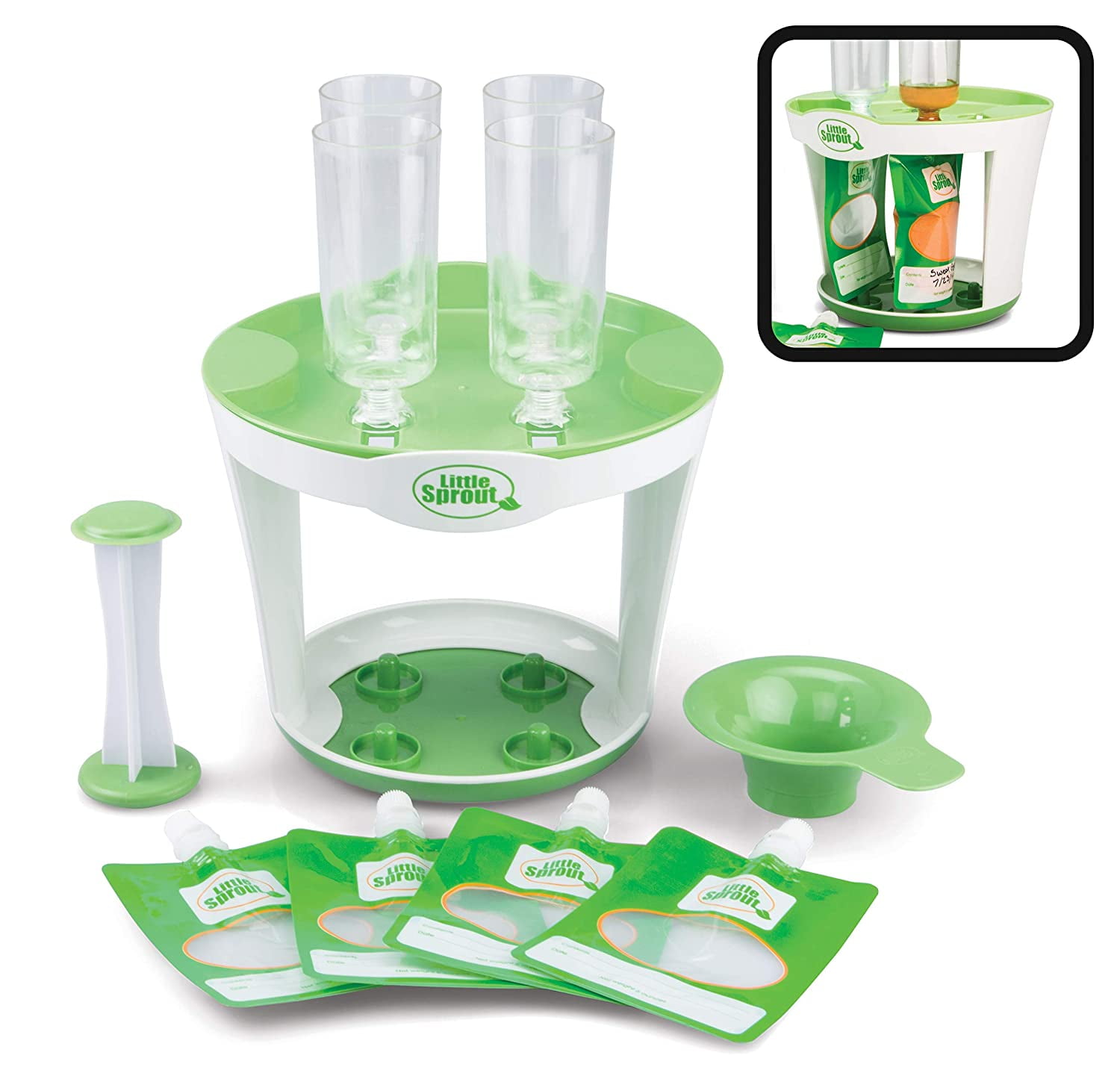 Baby Food Maker For Infants & Toddlers (11 Piece Set)- Make 4 6oz Food Squeeze Purees at Once w/ Fill Station, Pouches, Funnel, Tubes & Plunger- Dishwasher Safe & BPA Free for Homemade Semi-Solid Food