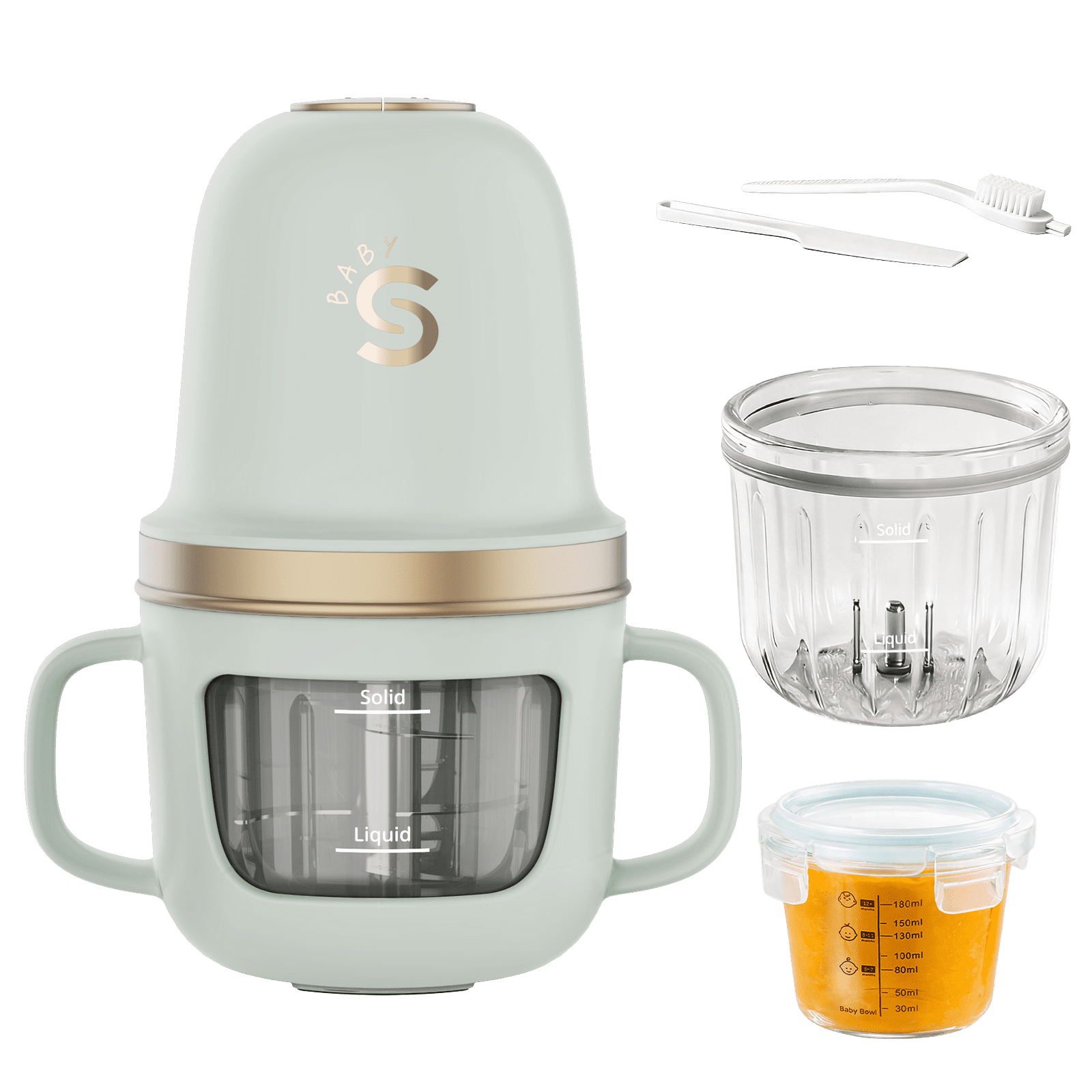 Baby Food Maker, SosekiBaby FM02 Baby Food Processor Set with Glass Bowl & 316L Stainless Steel Blades ,Baby Food Blender for Baby Puree, Meat, Vegatable,2-Speed Control, BPA-Free
