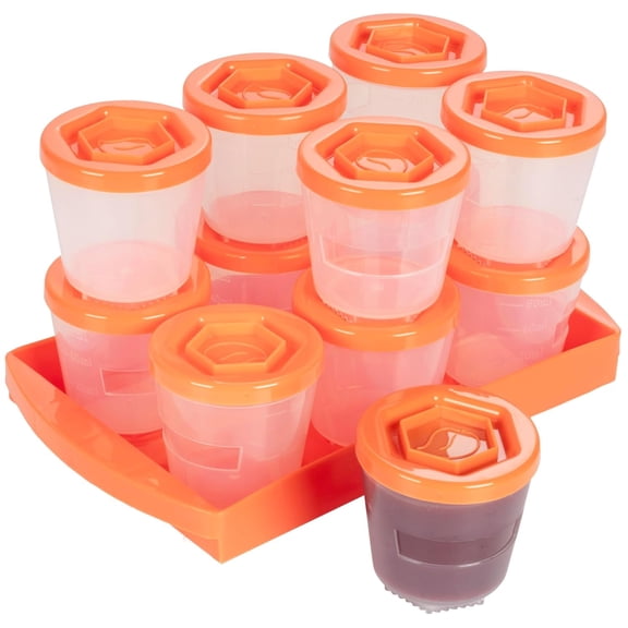 Baby Food Storage 2oz Containers w Lock-in-Place Storage Tray & Lids (12pk) -The Stackable, Datable, Dry-Erasable, Leak Proof BPA-Free Jars, Freezer, Microwave & Dishwasher Safe, Gift