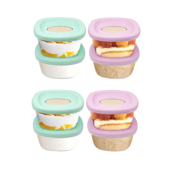 Baby Food Storage Containers, 4 Pack 4oz Leakproof Silicone Baby Food Jars with Lids, Reusable Freezer Microwave Safe Small Food Storage Cups for Infant Puree, Snack, BPA Free