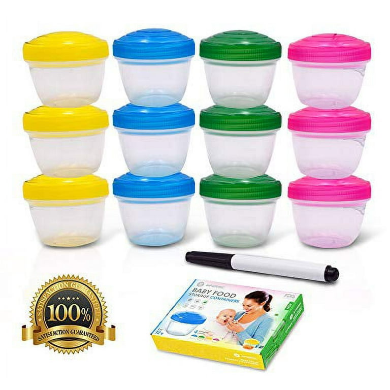 Baby Food Storage Plastic Container Set- 12 Piece 4 Oz Organizer Kit-  Small, Reusable, Portable, Travel Friendly Boxes with Lids for Baby and  Toddler Homemade Meal Prep- Freezer, Dishwasher-Safe 