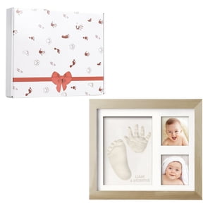 Baby Foot and Hand Print Kit, Baby Keepsake Frame,Newborn Nursery Picture Frame, Hand Print Mold Kit for Baby Shower Personalized New Mom Gifts Walnut wood-look