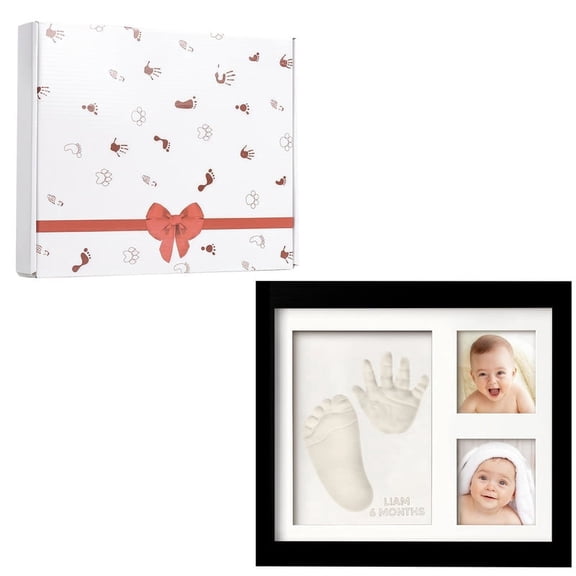 Baby Foot and Hand Print Kit Keepsake Frame Newborn Nursery Picture Frame Hand Print Mold Kit for Baby Shower Personalized New Mom Gifts Black