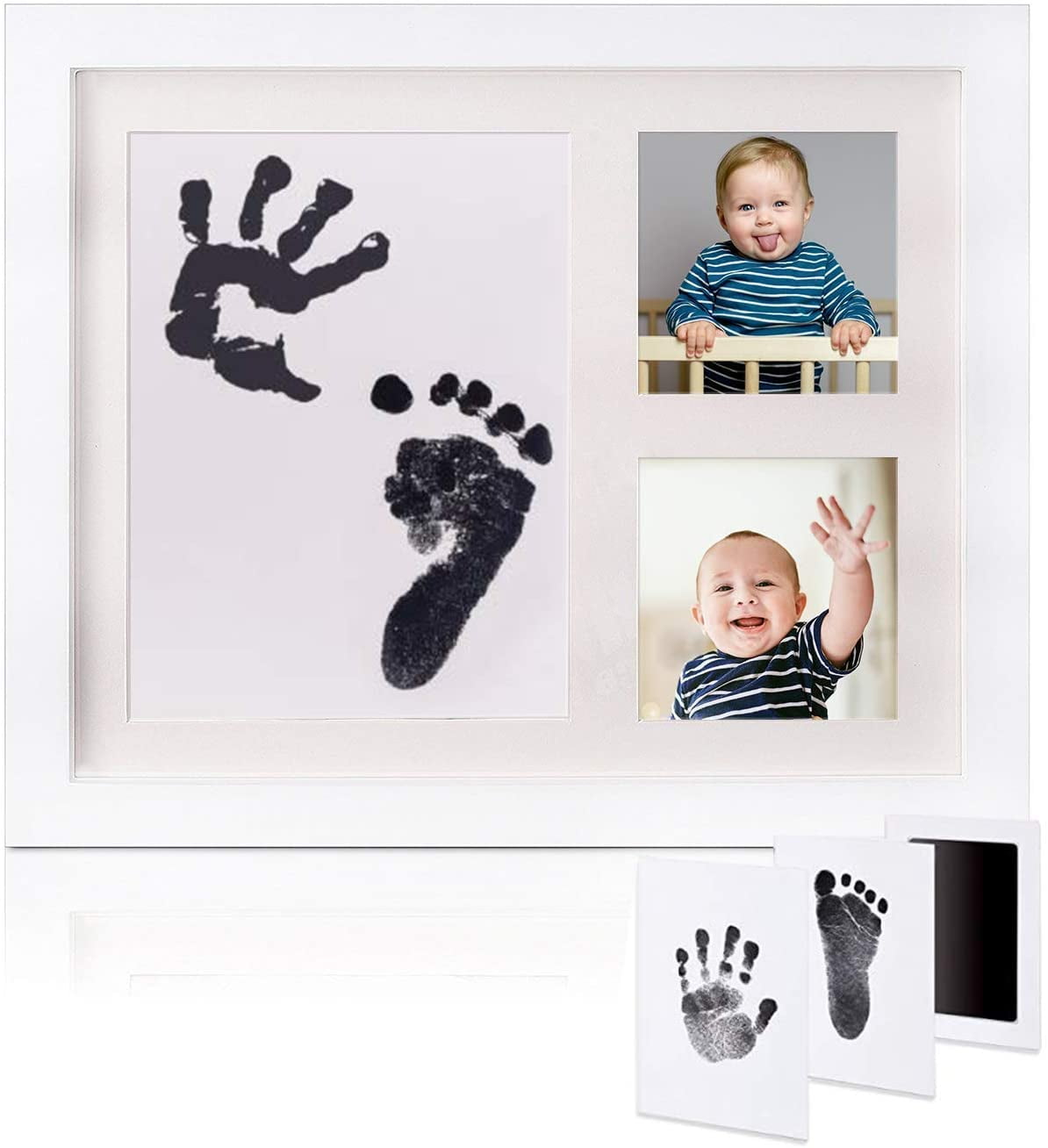 Baby Foot and Handprint Kit with White Decorative Frame, NonToxic Ink