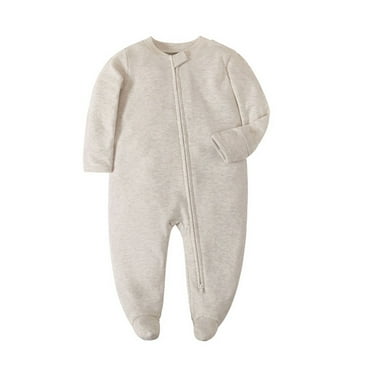 Baby Footed Pajamas with Mitten Cuffs - Unisex Newborn Infant 2 Ways Zipper Cotton Footie Pjs