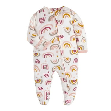 Baby Footed Pajamas with Mitten Cuffs - Unisex Newborn Infant 2 Ways Zipper Cotton Footie Pjs