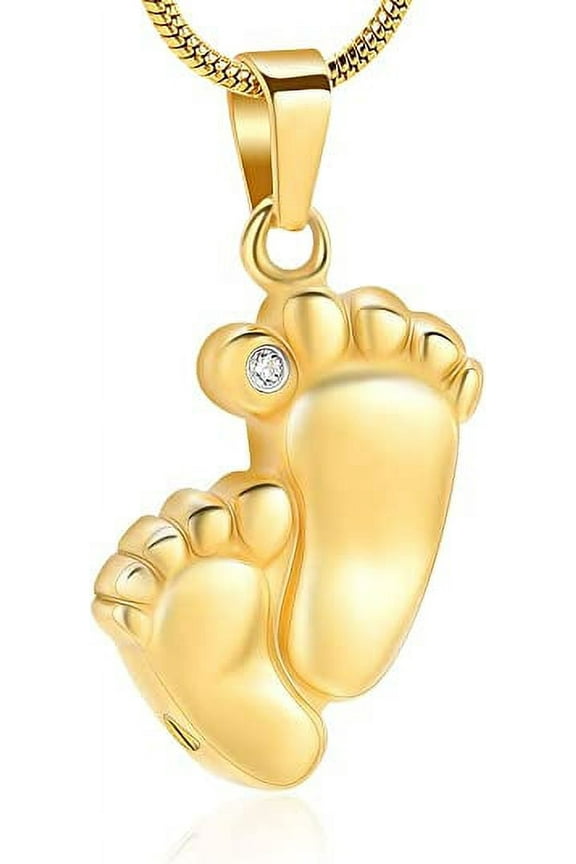 Footprint Cremation Urn Pendant Urn Necklace-Always In My Heart-Babyfeet Ashes Keepsake Urn Pendant Necklace Cremation Urns Memorial Jewelry