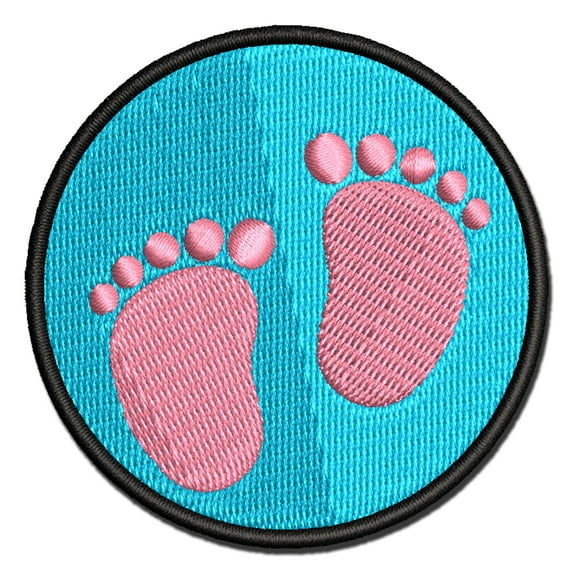 Baby Footprints Applique Multi-Color Embroidered Hook & Loop Patch - 3 Inch Medium