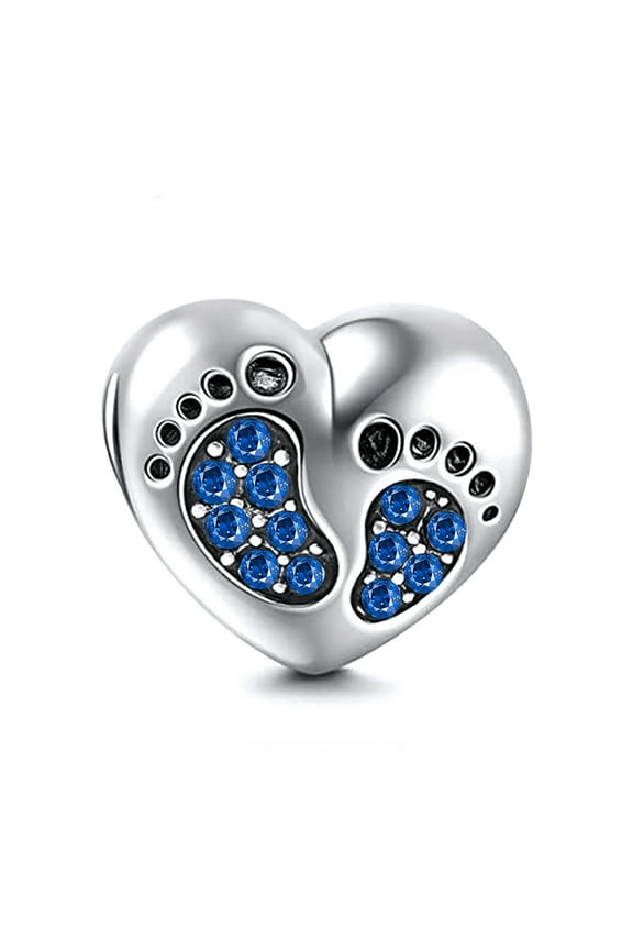 Baby Footprints Heart Charm for Women European Bead CZ Sterling Silver Ginger Lyne Collection