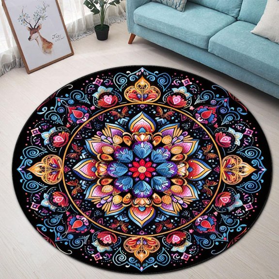 Baby Footprints Round Area Rug, newborn circle carpet for nursery or play space, soft washable non-slip floor mat, cute baby shower décor accent