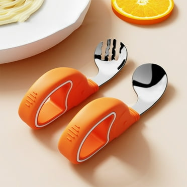 Baby Fork and Spoon Set Baby Training Utensils Self Feeding Toddler Silverware Silicone and Stainless Steel Kids and Toddler Utensil Set