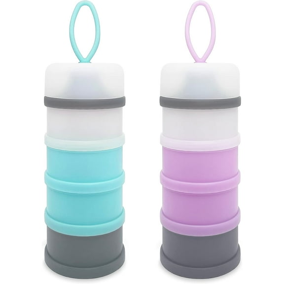 Baby Formula Dispenser, Portable Milk Powder Dispenser Container, Baby Feeding Travel Storage Container, Non-Spill Stackable Baby Snack Storage Container, BPA Free, 4 Compartments, 2 Packs
