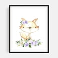thumbnail image 1 of Baby Fox, Forest Animals, Woodland Animals, Boho, Purple Flowers, Gender Neutral Nursery - Illustration Fox Watercolor Floral Animal Whimsical Flowers Black Framed Wall Art Print 9 x 12 inches, 1 of 4