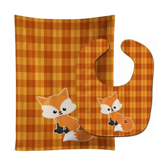 Baby Fox Gingham Baby Bib & Burp Cloth