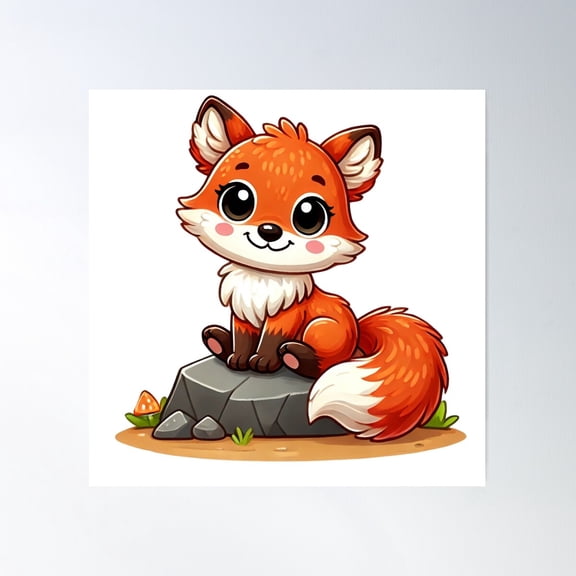 Baby Fox Poster Wall Art, Modern Wall Decor For Living Room Bedroom, 17x17 UNFRAMED