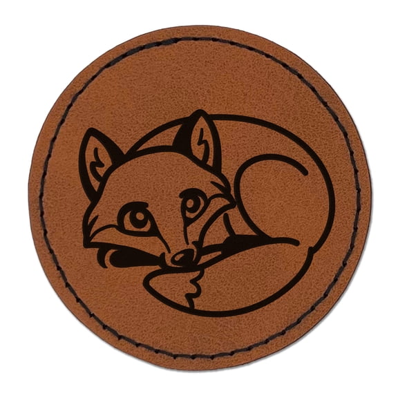 Baby Fox Woodland Animal 2.5" Faux Leather Round Engraved Iron-On Patch - Brown