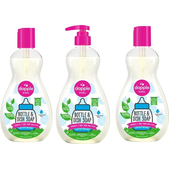 Baby Fragrance Free Bottle & Dish Soap - (3 Pack) 16.9 fl oz - Cleans Baby Bottles, Sippy Cups, Pacifiers, Breast Pumps, & More - Gently Removes Milk Film & Odors - Includes 1 Pump