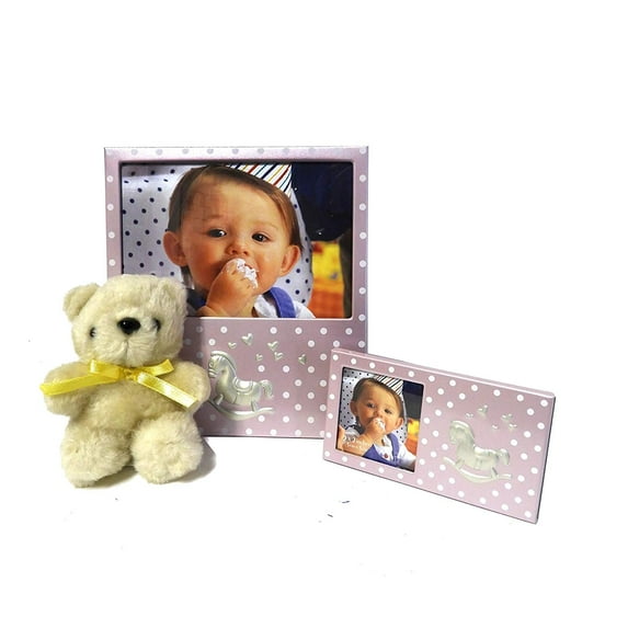 Baby Frame Gift Set with Teddy Bear - Perfect for Baby Showers and Nurseries 4x6 and 2 x 2 inch Frames