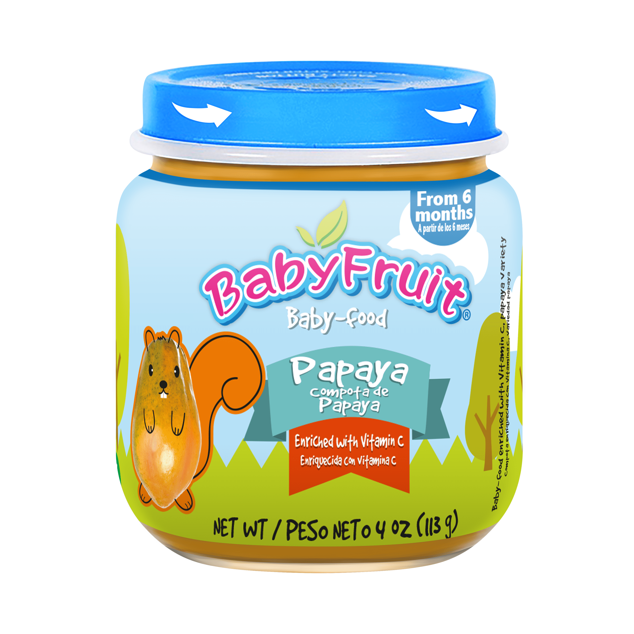 Baby Fruit Stage 1 Baby Food Papaya Flavor 4 oz, Glass Jar Shelf Stable