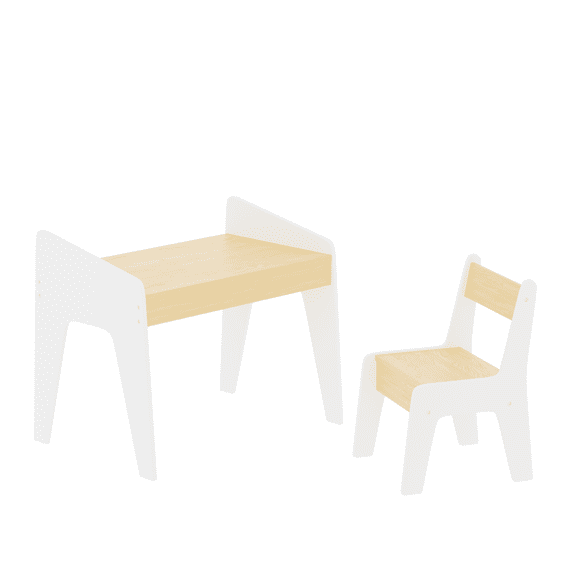 Baby Furniture, Kids Table Set with One Chair, Wooden Children Study Table, 2-8 Age Kids Funiture , White+Natural, White Kids Furniture,Mdf Kids Furniture, Furniture Youth, Kids & Baby Furniture